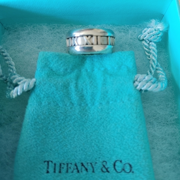 Authentic Tiffany & Co Sterling Silver Atlas Roman Numeral Wide Band Ring - Picture 10 of 13